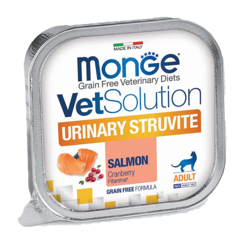 Lata de 100gr de Monge VetSolution Feline Urinary Struvite, alimento húmedo para disolución de cálculos en gatos.