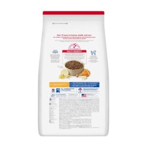 hills sd adult 7+ alimento para perros senior parte trasera