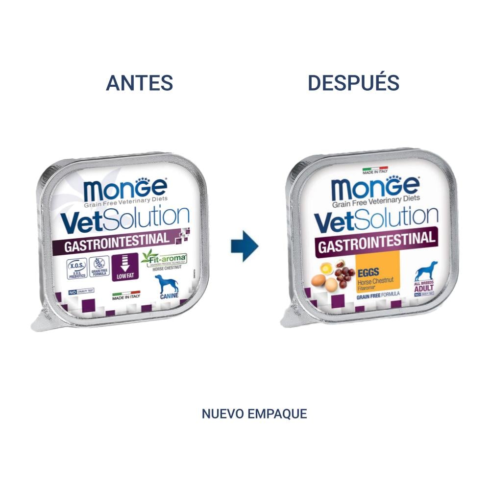 Monge VetSolution Canine Gastrointestinal 150gr antes y despues