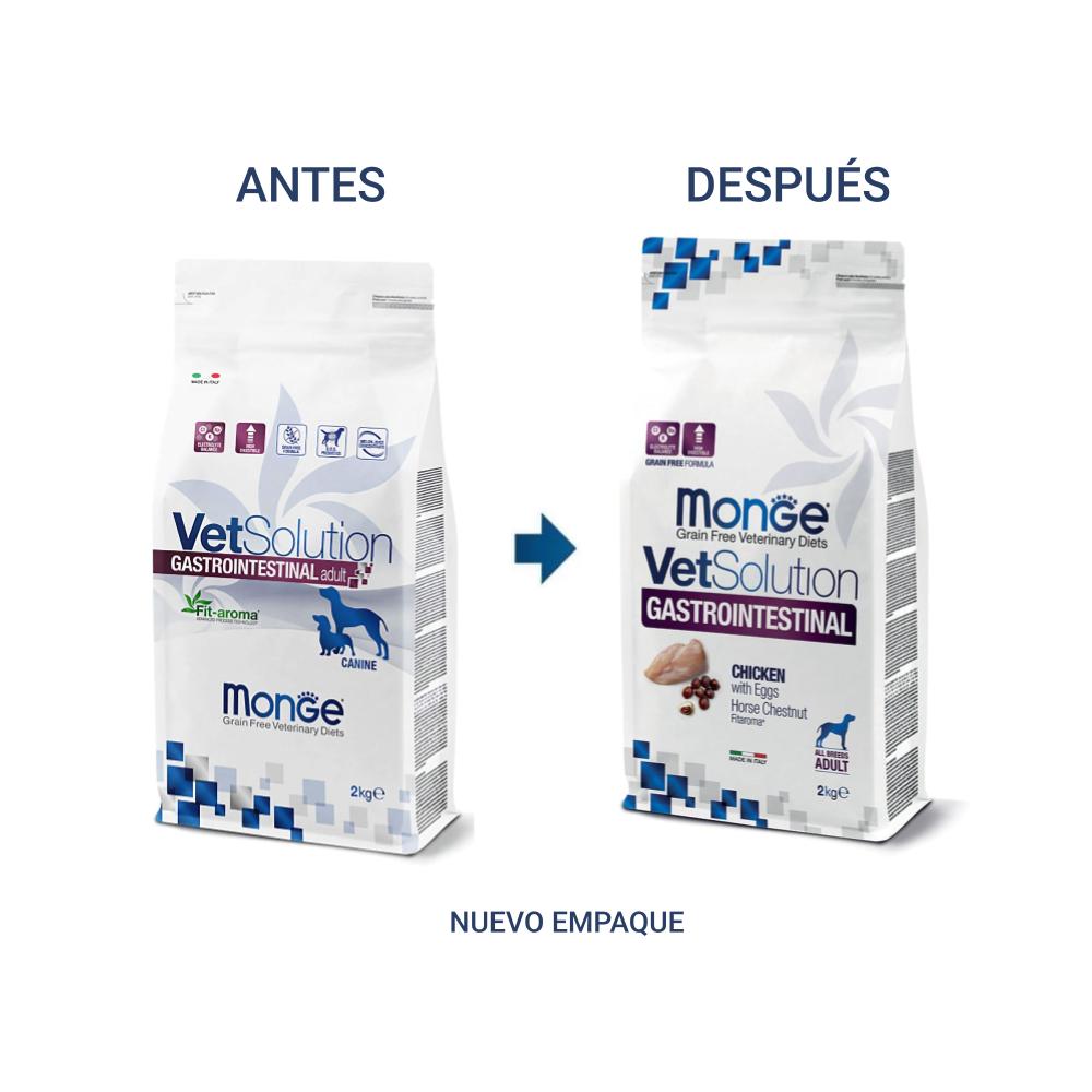 Monge VetSolution Canine Gastrointestinal antes y despues
