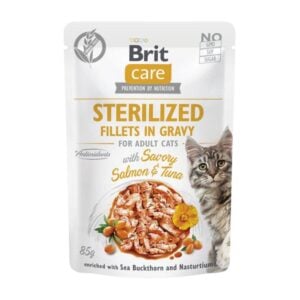 Brit Care Fillets in Gravy Savory Salmon & Tuna 85gr - Gatos Castrados