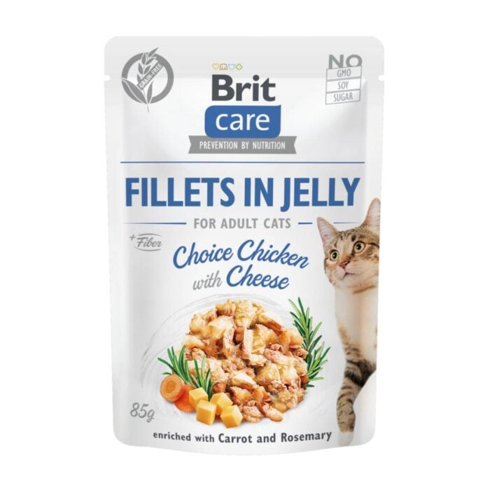 Brit Care Fillets in Jelly Chicken with Cheese 85gr - Gatos adultos