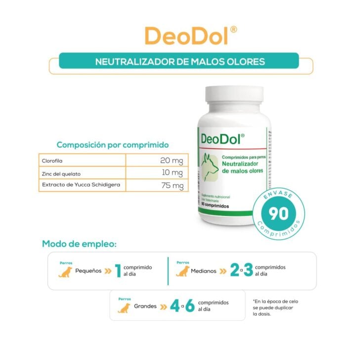 DeoDol x 90 tabs - Neutralizador de malos olores para perros - Imagen 2