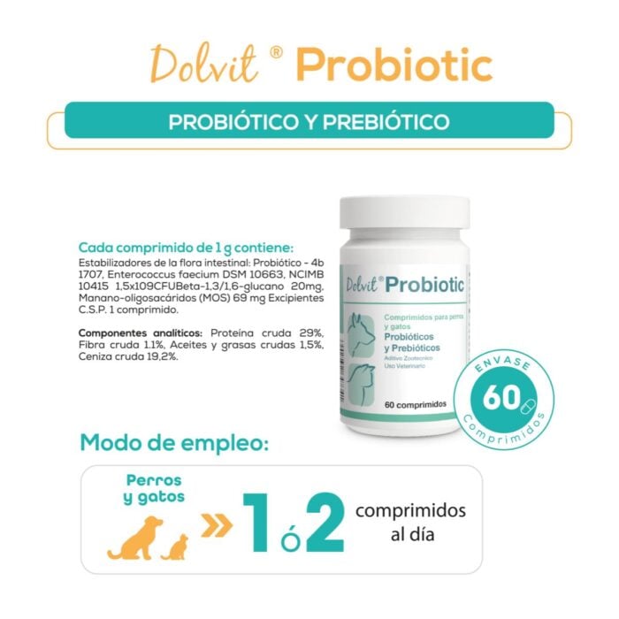 Dolvet Probiotic 60 tabs- Suplemento para perros y gatos - Imagen 2