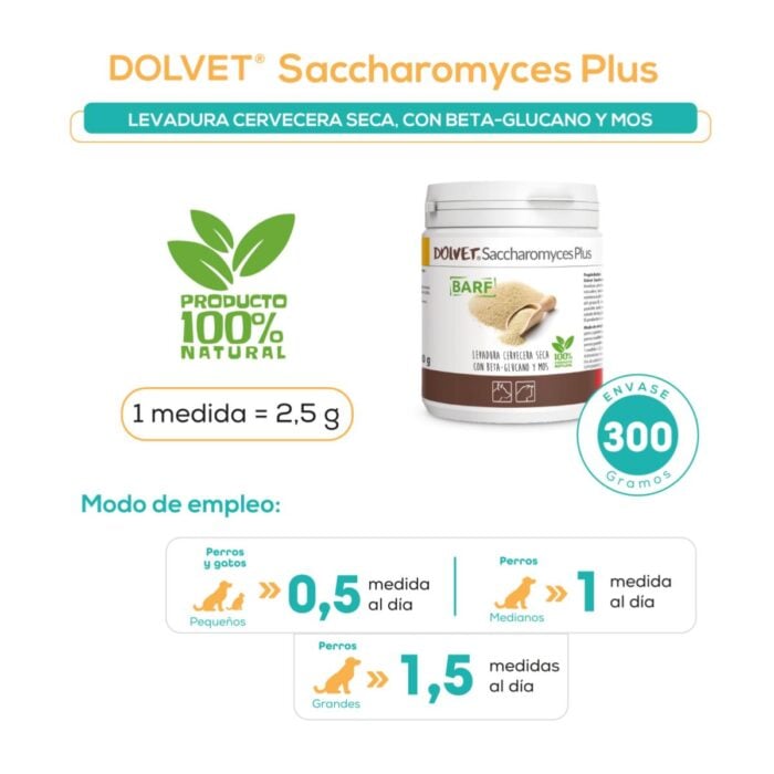 Dolvet Saccharomyces Plus 300gr - Suplemento perros y gatos - Imagen 2