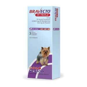 Bravecto 1M Triple 1.27 a 2.5kg x 3 tab (25mg) - Antipulgas perros