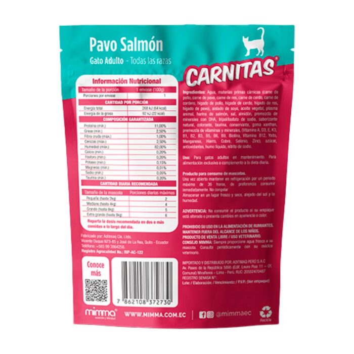 Carnitas Trocitos en Salsa Pavo y Salmón 85gr - Gatos adultos - Imagen 2