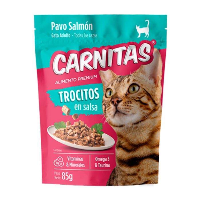 Carnitas Trocitos en Salsa Pavo y Salmón 85gr - Gatos adultos