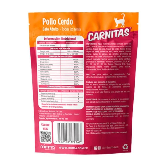 Carnitas Trocitos en Salsa Pollo y Cerdo 85gr - Gatos adultos - Imagen 2