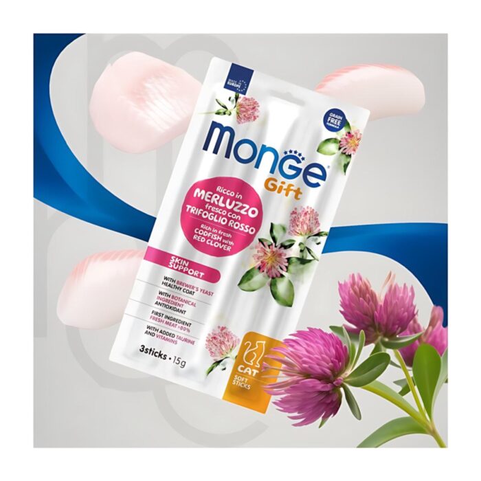 Monge Gift Soft Sticks Bacalao y Trébol Rojo 15gr - Snack Gatos - Imagen 3