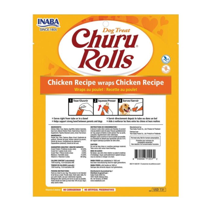 Churu Rolls Pollo Recipe x 8un - Snack para perros - Imagen 2