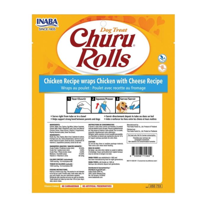Churu Rolls Pollo con queso Recipe x 8un - Snack para perros - Imagen 2