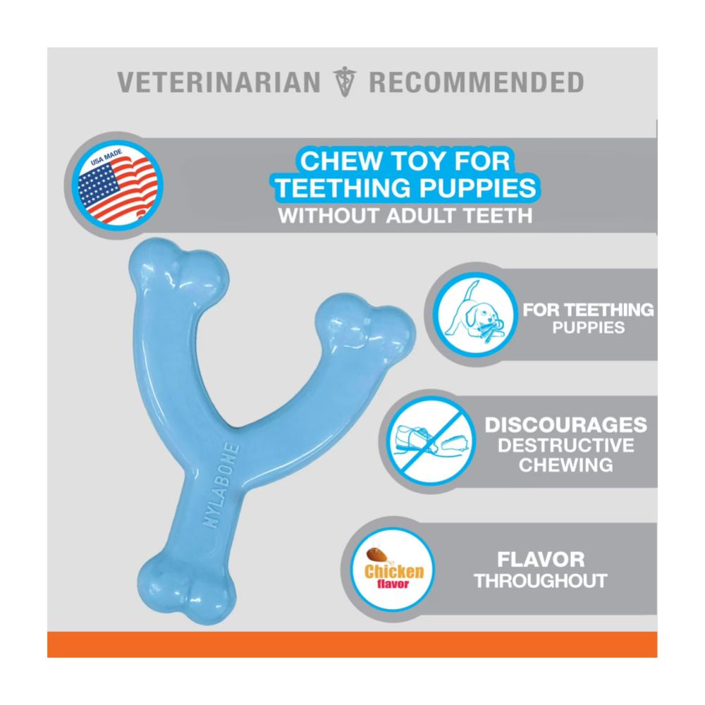 Nylabone Puppy Chew Wishbone Chicken Azul - Juguete para Cachorros - Imagen 3