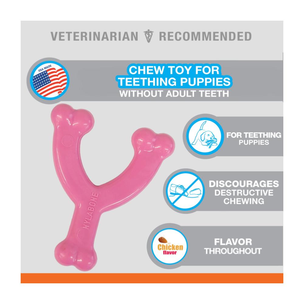Nylabone Puppy Chew Wishbone Chicken Rosa - Juguete para cachorros - Imagen 4